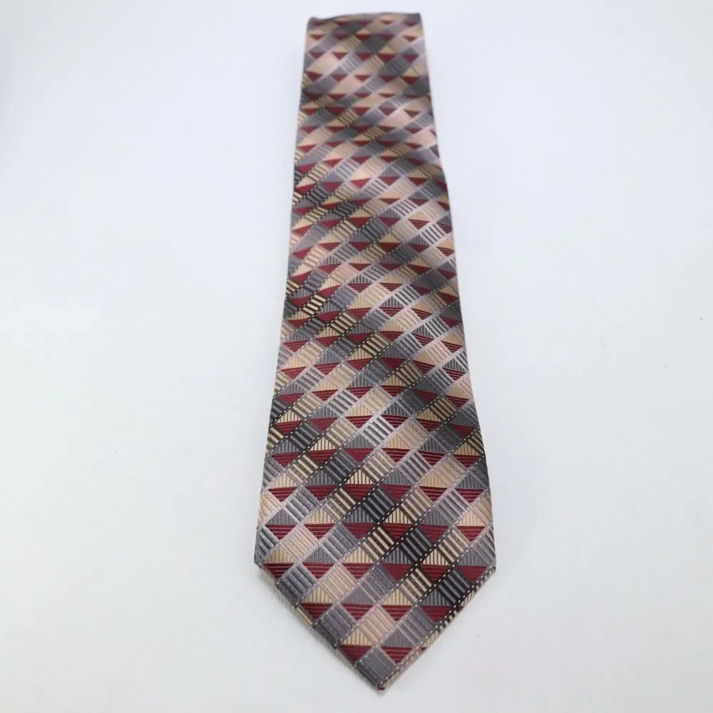 Alexander Julian Colours Tie Mens 58 in Gray Red Geometric Triangle Skids Wide
